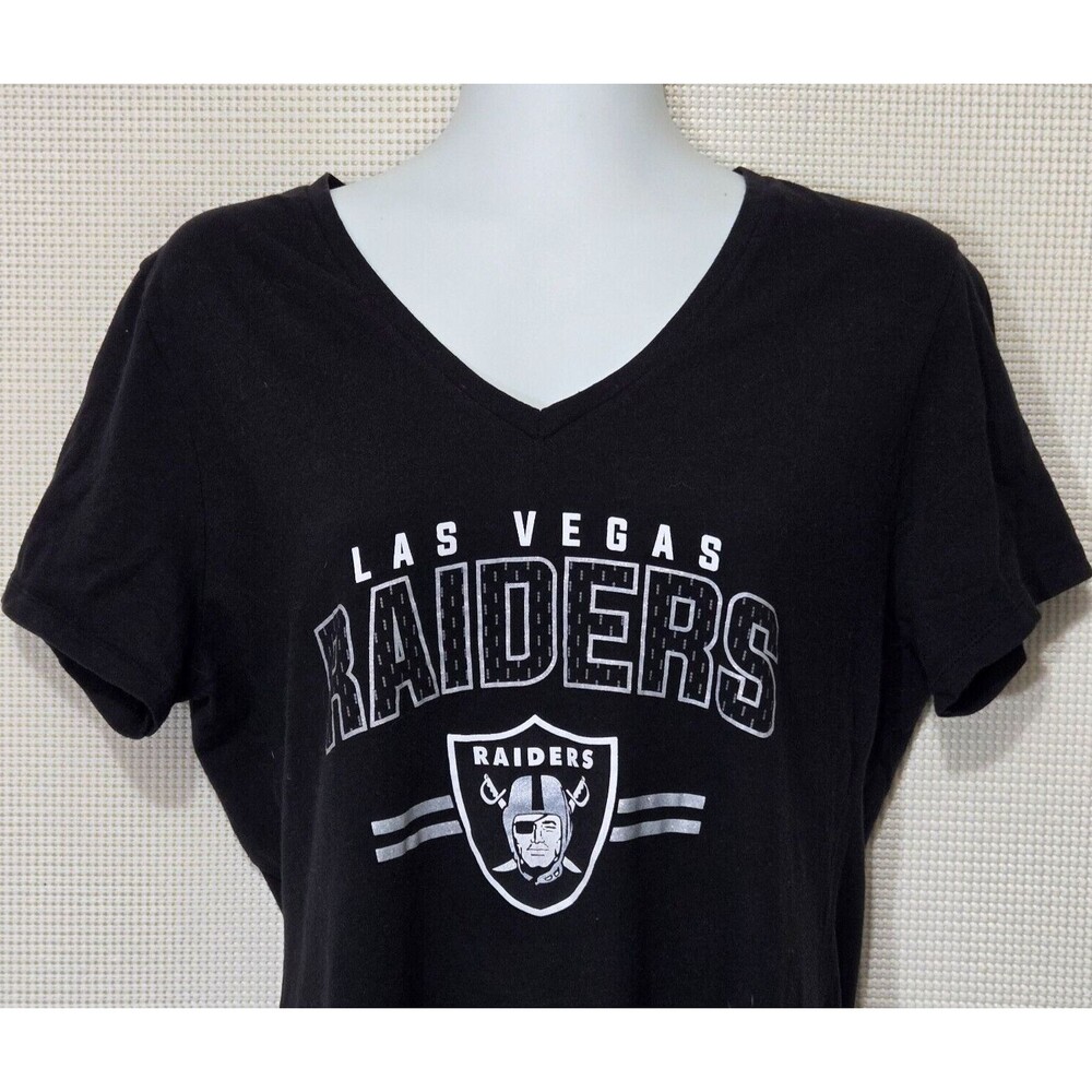 Las Vegas Raiders T-Shirt Womens Large Black Short Sleeve V Neck NFL Football - Picture 2 of 8